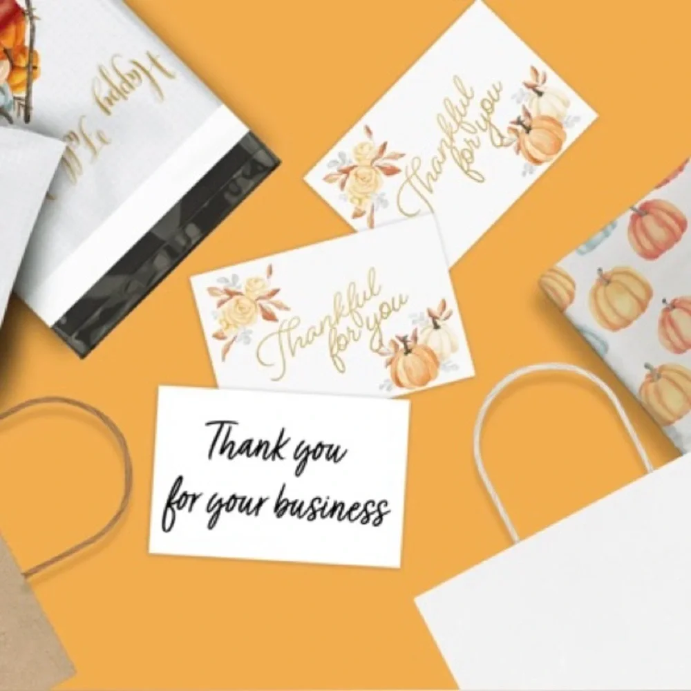 Set of 50 “Thankful for You” 4x6 Thank You Cards Fall Pumpkin Design Orange